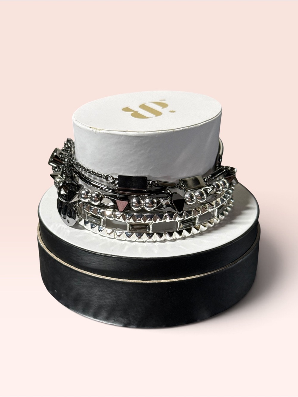 Bomb Party ‘Magical at Midnight’ Silver Multi-Row Statement Bracelet stack
